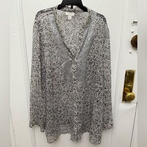 Vintage Charter Club Sheer Leopard Print Blouse With Sequins Size 20W
